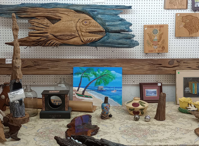 Trading Post interior with cypress art